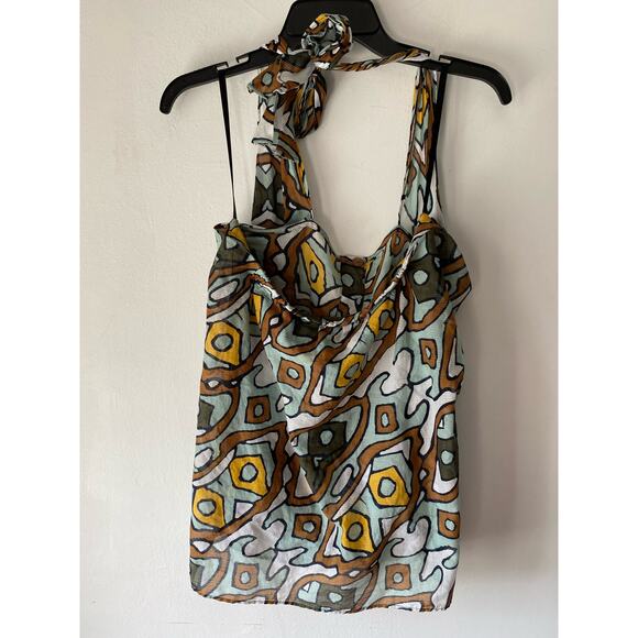 Diane‎ Von Furstenberger Halter Top SZ 8 100% Cotton Abstract Art Deco - Picture 9 of 9